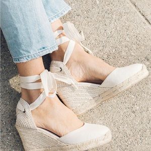 EUC Soludos Marseille Lace-Up Wedge Espadrilles - Cream - Size 7.5